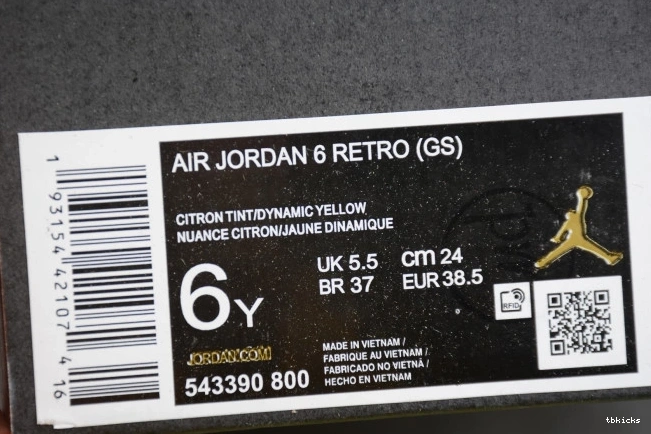 Reps TBK Retro Air Yellow Jordan 6 Floral (GS) 543390-800 Dynamic 0825